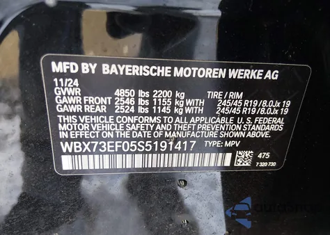 2025 BMW X1 xDrive28I from USA, damaged, VIN WBX73EF05S5191417